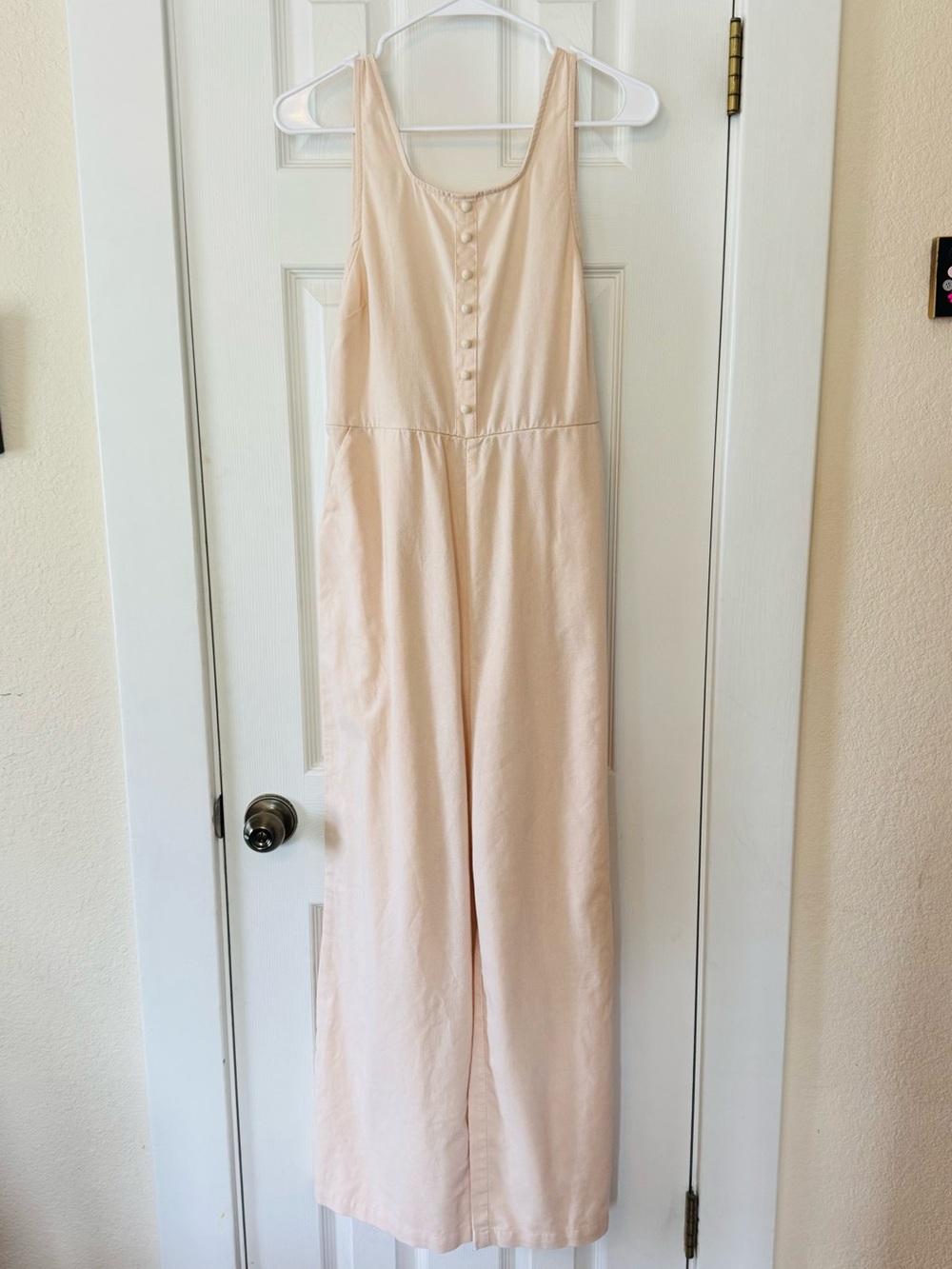 Kendall + Kylie Linen Blend Wide Leg Jumpsuit Blush Pink Tie Back Small